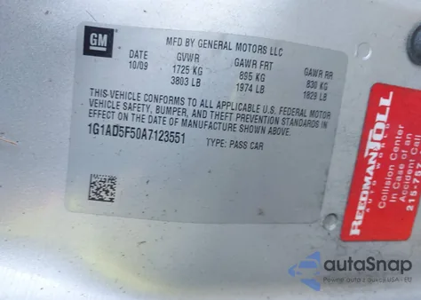 2010 Chevrolet Cobalt Lt from USA, damaged, VIN 1G1AD5F50A7123551